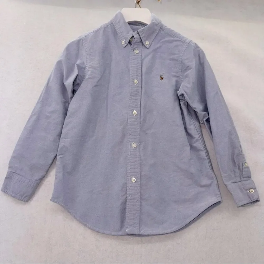 Boys Ralph Lauren Long Sleeve Button Down Long Sleeve Cotton Shirt Blue size 7